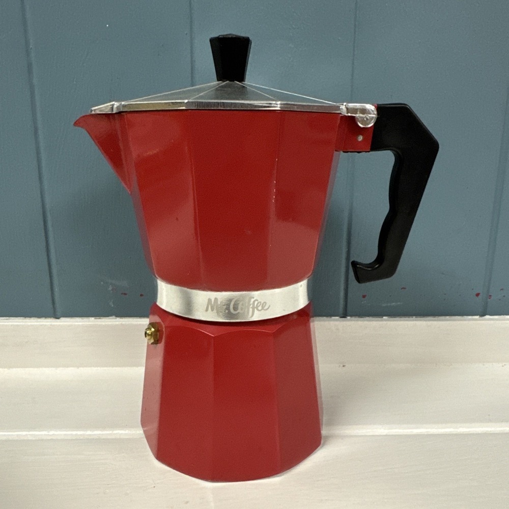 Mr. Coffee RED Italy Style Expresso Maker Stovetop Moka Pot -6 Cups